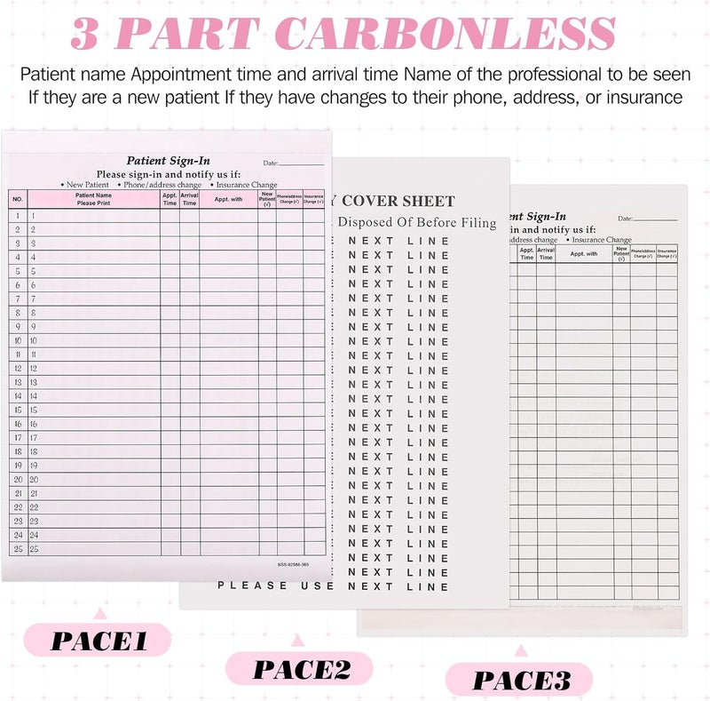 Resholder 250 Pack Patient Sign in Sheets Hipaa Compliant Patient Sign in Label Forms Peel Off Adhesive Labels Carbonless 3 Part Forms for Privacy in Doctor Medical Clinic Dental Office (Pink) - Image 5